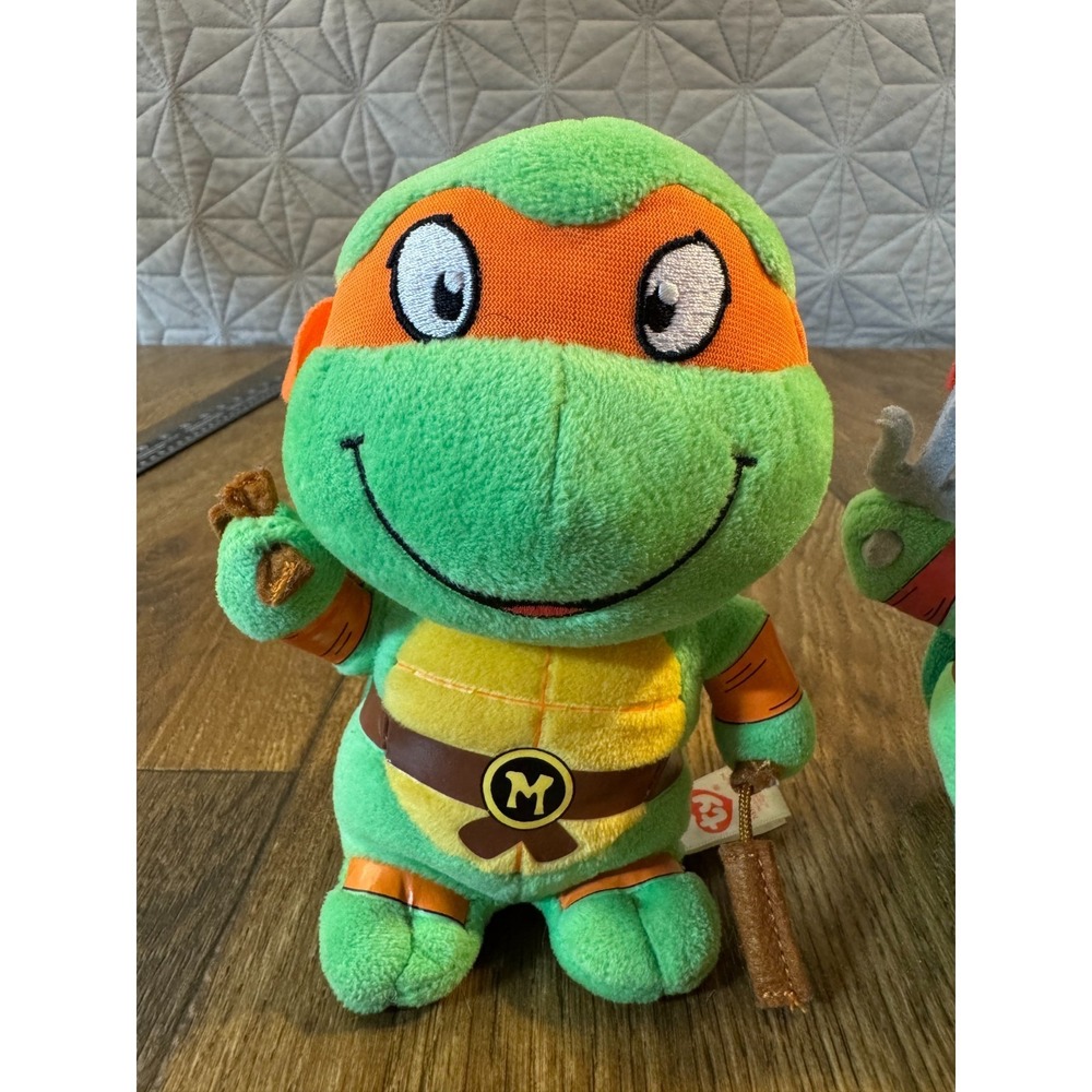TY Teenage Mutant Ninja Turtles TMNT Plush Toy Lot Michaelangelo Raphael 2017 - Picture 2 of 10